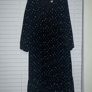 Stylish Point Sur Black Polka Dot Long Sleeve Dress